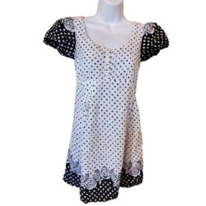 Light Weight White Black Mini Polka Dot Dress Size Small